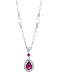 The Diamond Store - Stellato 0.50Ct Pear Cut Lab Ruby Halo Pendant Necklace - Lyst