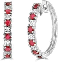The Diamond Store - Ruby And Lab Diamond Hoop Earrings Stellato Collection - Lyst
