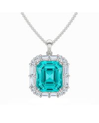 The Diamond Store - 7.00Ct Emerald Cut Lab Paraíba Yag Halo Pendant Necklace - Lyst