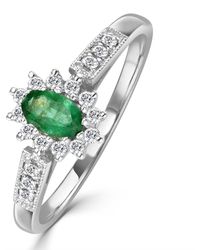 The Diamond Store - Emerald Ring With Lab Diamonds - Lyst