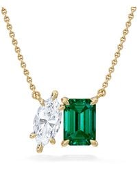 The Diamond Store - Toi Et Moi 1.50Ct Marquise Lab Diamond And 2.50Ct Emerald Cut Lab Emerald Necklace - Lyst