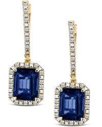 The Diamond Store - Astra 4.00Ct Lab Sapphire And Diamond Drop Halo Octagon Cut Earrings - Lyst