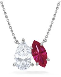 The Diamond Store - Toi Et Moi 1.50Ct Pear Lab Diamond And 1.30Ct Marquise Lab Ruby Necklace - Lyst