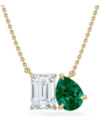 The Diamond Store - Toi Et Moi 1.50Ct Emerald Cut Lab Diamond And 1.30Ct Pear Lab Emerald Necklace - Lyst