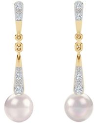 The Diamond Store - Eden 6.5Mm Round Pearl And Lab Diamond Drop Earrings - Lyst