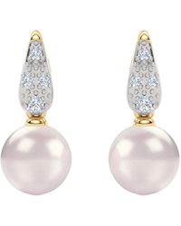 The Diamond Store - Eden 7Mm Round Pearl And Lab Diamond Stud Earrings - Lyst