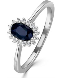The Diamond Store - Sapphire 6 X 4Mm And Diamond 9K Ring A4433 - Lyst