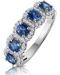 The Diamond Store - Sapphire And Diamond Halo 5 Stone Asteria Ring - Lyst