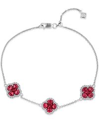 The Diamond Store - Alegria 2.70Ct Lab Ruby 3 Clover Halo Bracelet - Lyst