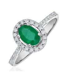 The Diamond Store - Emerald 0.70Ct And Diamond 18K Ring - Lyst