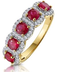 The Diamond Store - Ruby And Diamond Halo 5 Stone Asteria Ring - Lyst