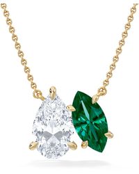 The Diamond Store - Toi Et Moi 1.50Ct Pear Lab Diamond And 1.30Ct Marquise Lab Emerald Necklace - Lyst