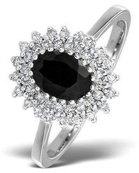 The Diamond Store - Sapphire 7 X 5Mm And Diamond 18K Ring Fet35-Uy - Lyst
