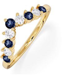 The Diamond Store - Starlit Sapphire And Lab Diamond Wishbone Ring - Lyst