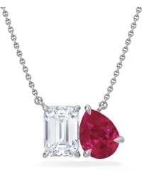 The Diamond Store - Toi Et Moi 1.50Ct Emerald Cut Lab Diamond And 1.30Ct Pear Lab Ruby Necklace - Lyst