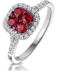 The Diamond Store - Ruby And Diamond Halo Square Ring 18K - Lyst