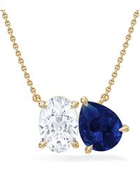 The Diamond Store - Toi Et Moi 1.50Ct Oval Lab Diamond And 2.50Ct Pear Lab Sapphire Necklace - Lyst