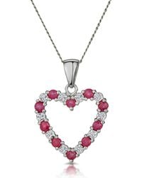The Diamond Store - Ruby 0.68Ct And Diamond 9K Heart Pendant Necklace - Lyst