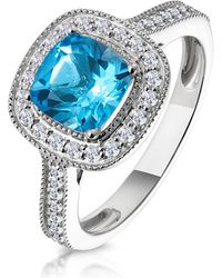 The Diamond Store - 2.50Ct Cushion Topaz Lab Diamond Halo Asteria Ring 9K - Lyst
