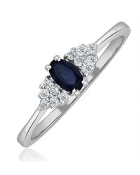 The Diamond Store - Sapphire 5 X 3Mm And Diamond 9K Ring - Lyst