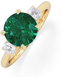 The Diamond Store - Solene 2.00Ct Round Cut Lab Emerald And Lab Diamond 3 Stone Engagement Ring - Lyst