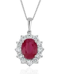 The Diamond Store - Ruby And Diamond Cluster Necklace Pendant 9X7Mm - Lyst