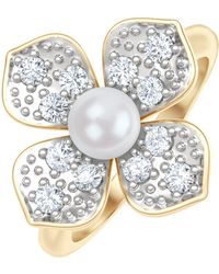 The Diamond Store - Eden 0.70Ct Round Pearl And Lab Diamond Floral Ring - Lyst