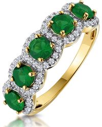 The Diamond Store - Emerald And Diamond Halo 5 Stone Asteria Ring - Lyst