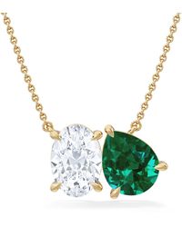 The Diamond Store - Toi Et Moi 1.50Ct Oval Lab Diamond And 2.50Ct Pear Lab Emerald Necklace - Lyst