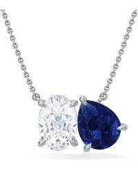 The Diamond Store - Toi Et Moi 1.50Ct Oval Lab Diamond And 2.50Ct Pear Lab Sapphire Necklace - Lyst