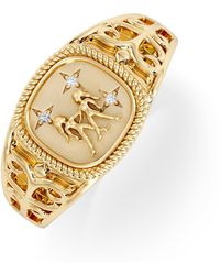 The Diamond Store - Gemini Zodiac 0.01Ct Lab Diamond Signet Ring - Lyst