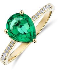 The Diamond Store - Astra 2.30Ct Lab Emerald And Diamond Shoulder Set Pear Cut Ring - Lyst