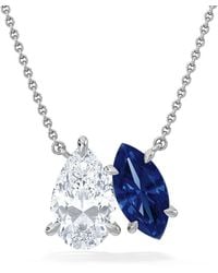 The Diamond Store - Toi Et Moi 1.50Ct Pear Lab Diamond And 1.30Ct Marquise Lab Sapphire Necklace - Lyst