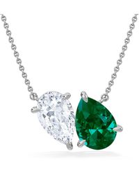 The Diamond Store - Toi Et Moi 1.50Ct Pear Lab Diamond And 2.50Ct Pear Lab Emerald Necklace - Lyst