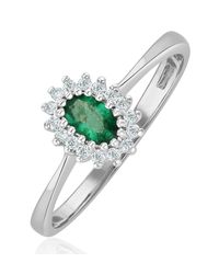 The Diamond Store - Emerald 5 X 3Mm And Diamond 9K Ring A4450 - Lyst