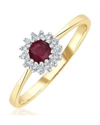 The Diamond Store - Ruby 3.5 X 3.5Mm And Diamond 9K Ring - Lyst