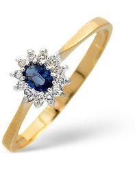 The Diamond Store - Sapphire 4 X 3 Mm And Diamond 9K Ring - Lyst