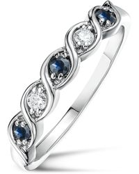 The Diamond Store - Sapphire 2.25 X 2.25Mm And Diamond 925 Sterling Ring - Lyst