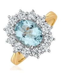 The Diamond Store - Aquamarine 1.7Ct And Diamond 1.00Ct Cluster Ring - Lyst