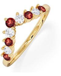 The Diamond Store - Starlit Garnet And Lab Diamond Wishbone Ring - Lyst