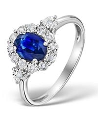 The Diamond Store - Sapphire 7 X 5Mm And Diamond 9K Ring - Lyst