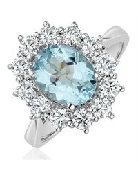 The Diamond Store - Aquamarine 1.7Ct And Diamond 1.00Ct Cluster Ring - Lyst