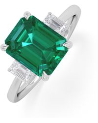The Diamond Store - Solene 2.50Ct Emerald Cut Lab Emerald And Lab Diamond 3 Stone Engagement Ring - Lyst