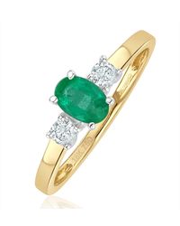The Diamond Store - Emerald 6 X 4Mm And Diamond 18K Ring N4314 - Lyst