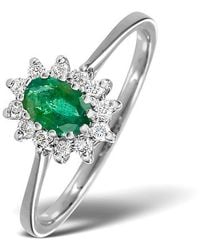 The Diamond Store - Emerald 6 X 4Mm And Diamond 9K Ring - Lyst