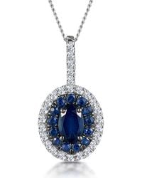 The Diamond Store - Sapphire And Lab Diamond Oval Halo Necklace 9Kw Asteria - Lyst