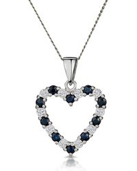 The Diamond Store - 9K 0.03Ct Diamond And Sapphire Heart Pendant Necklace - Lyst