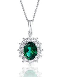 The Diamond Store - Lab Emerald 9X7Mm And Lab Diamond Cluster Necklace Pendant 18K - Lyst