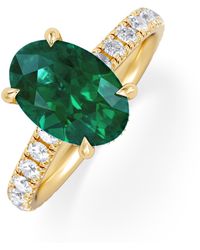 The Diamond Store - Amora Gem 2.00Ct Oval Cut Lab Emerald Hidden Halo Engagement Ring With Side Stones - Lyst