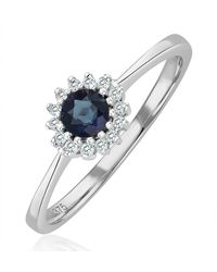 The Diamond Store - Sapphire 3.5 X 3.5Mm And Diamond 9K Ring - Lyst